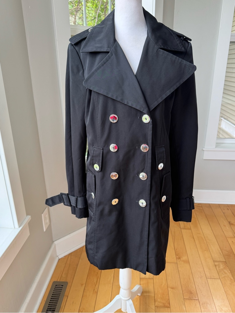 Calvin Klein Black Silver Double Breasted Trench Coat